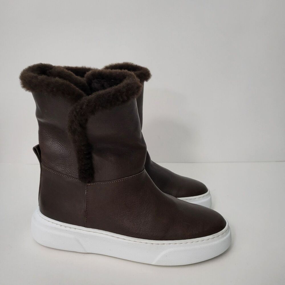 M GEMI The Fredda Womens 6 36.5 Boots Brown Italian Leather Shearling Winter